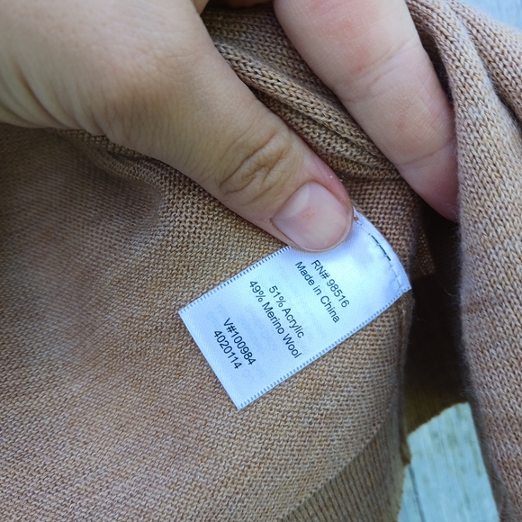 COLDWATER CREEK Cardigan XS 4-6 Merino Wool Blend Open Front Dolman Sleeve Tan - Picture 4 of 5